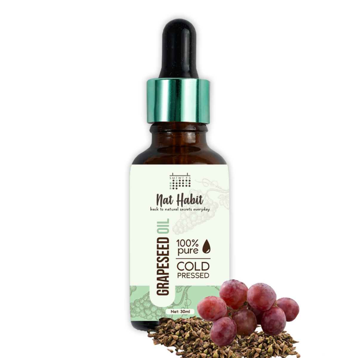 Nat Habit Grapeseed Oil, 30ml - Unisex, Natural, Body & Hair Oil - Unscented, Allergen-Free, Travel-Sized - Adults with Skin & Hair Care Concerns