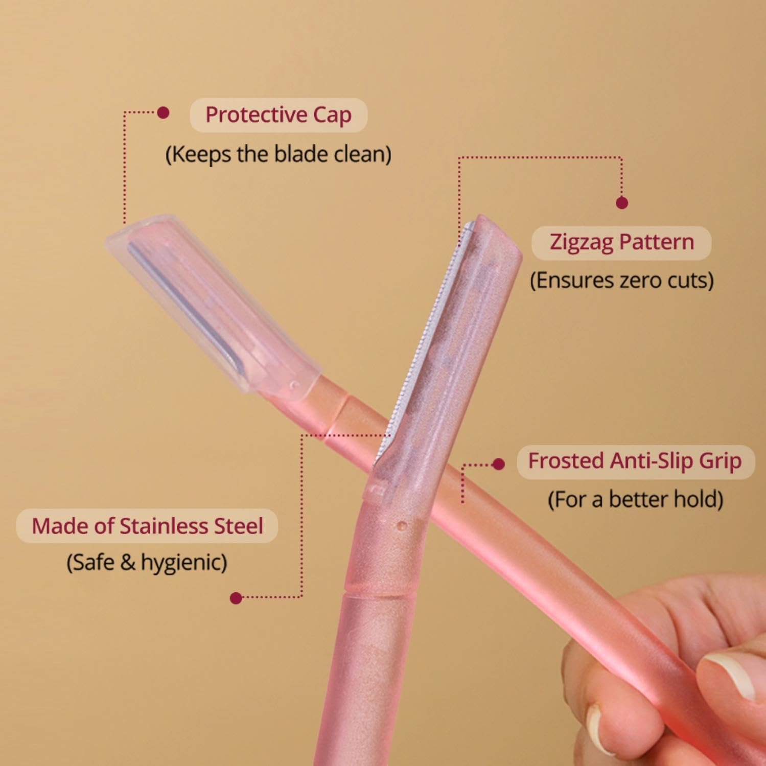Carmesi Reusable Face Razor for Women Facial Hair- 3 Razors | Instant & Painless Hair Removal | For Eyebrows, Upper Lip, Forehead, Peach Fuzz, Chin and Sideburns | Dermaplaning Tool