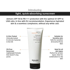 Minimalist Light Fluid Sunscreen SPF 50 for Oily Skin (PA++++) | Clinically Tested in US| No White Cast | Broad Spectrum | Lightweight, Water & Sweat Resistant | For Women & Men | 100ml