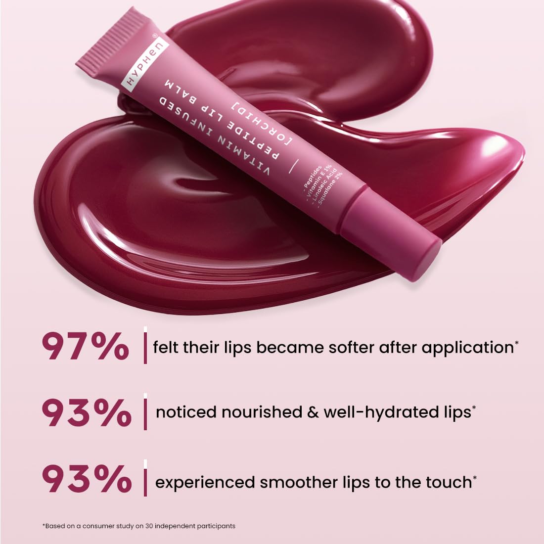 Hyphen Tinted Lip Balm | Brightens & Reduces Dark Lips & Pigmentation | 1% Vitamin E, Peptide & 2% Squalane | Winter Lip Care | 24H Moisturization for Dry & Chapped Lips | Orchid (Mauve Shade)- 10g