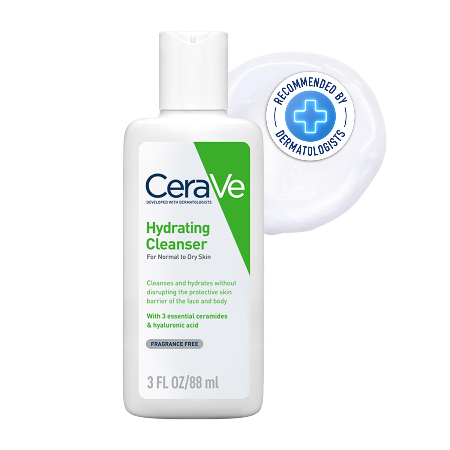 CeraVe Hydrating Cleanser For Normal To Dry Skin (88ml) - Non-Foaming Face Wash with Hyaluronic Acid And Ceramides | Non-Comedogenic, Non-Irritating And Fragrance-Free Cleanser