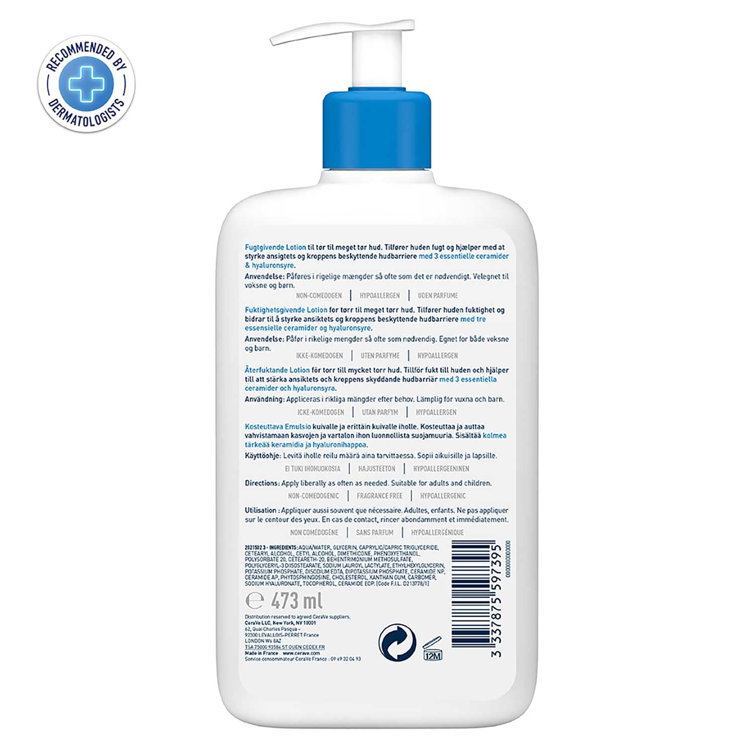 CeraVe Moisturizing Lotion For Dry Skin (473ml) - Formulated With 3 Essential Ceramides And Hyaluronic Acid | Non-Comedogenic, Oil Free And Fragrance-Free Body Lotion