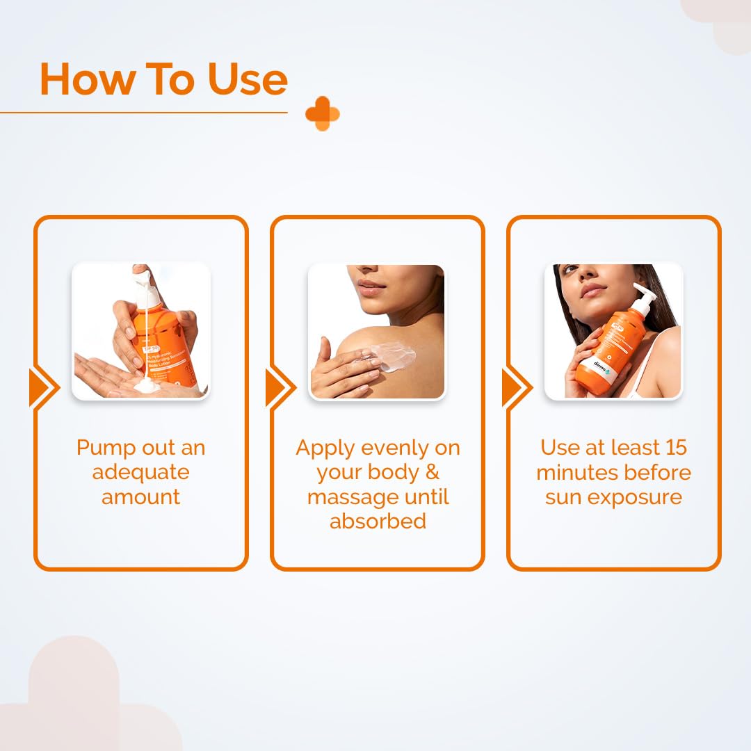The Derma Co. 1% Hyaluronic Moisturizing Sunscreen Body lotion SPF 50 PA ++++ with 5% Niacinamide & 3% Glycerin | In-Vivo & In-Vitro Tested | With Broad Spectrum UVA & UVB Protection | 200ml
