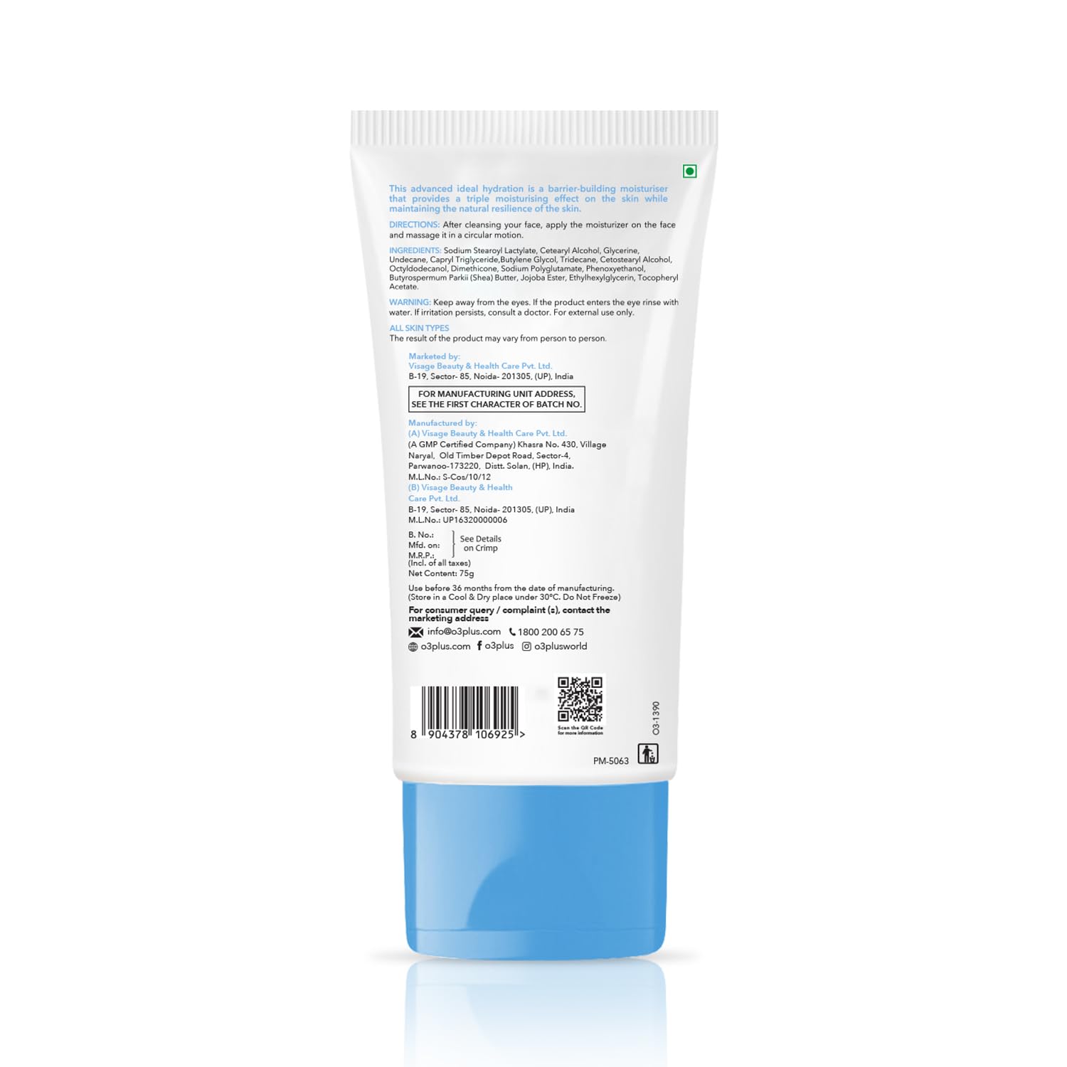 O3+ Ideal Hydration Daily Moisturising Cream With Hyaluronic Acid For Barrier Repair 75g