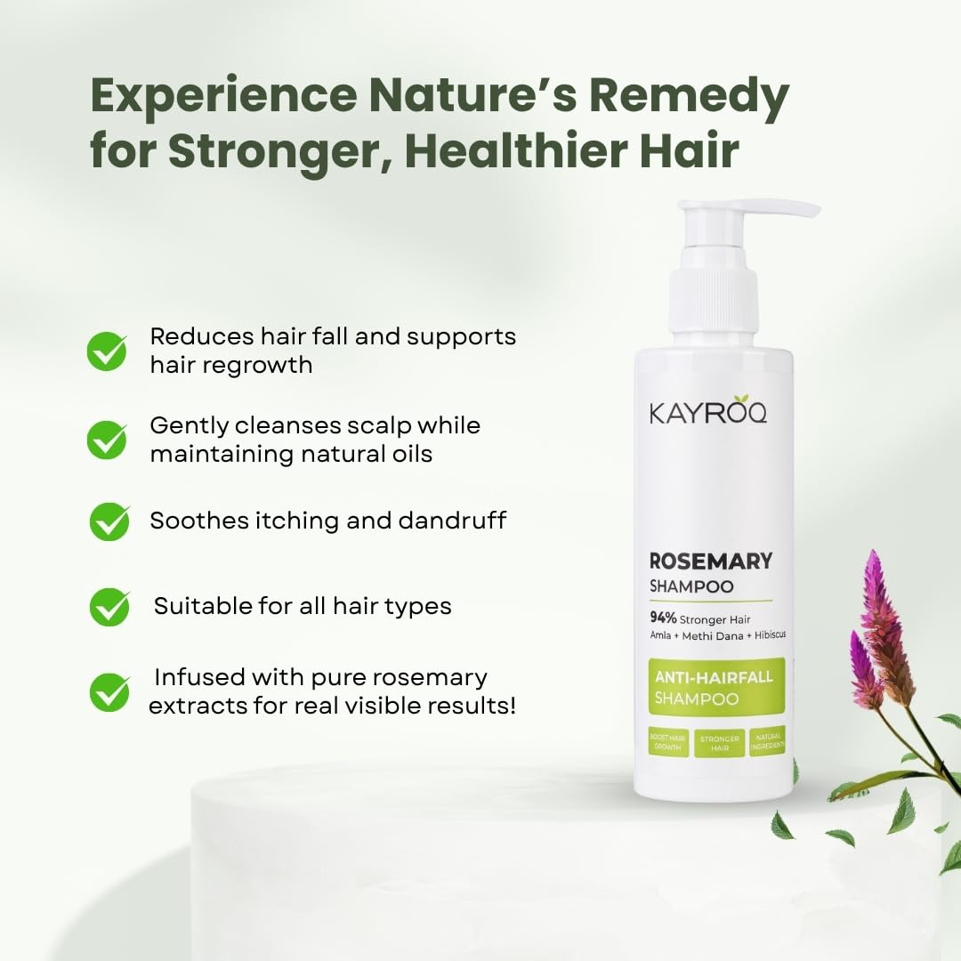 KAYROQ Rosemary Shampoo | 94% Stronger Hair | Enriched With Rosemary | Sulfate & Paraben Free | For Men & Women | 200 ML