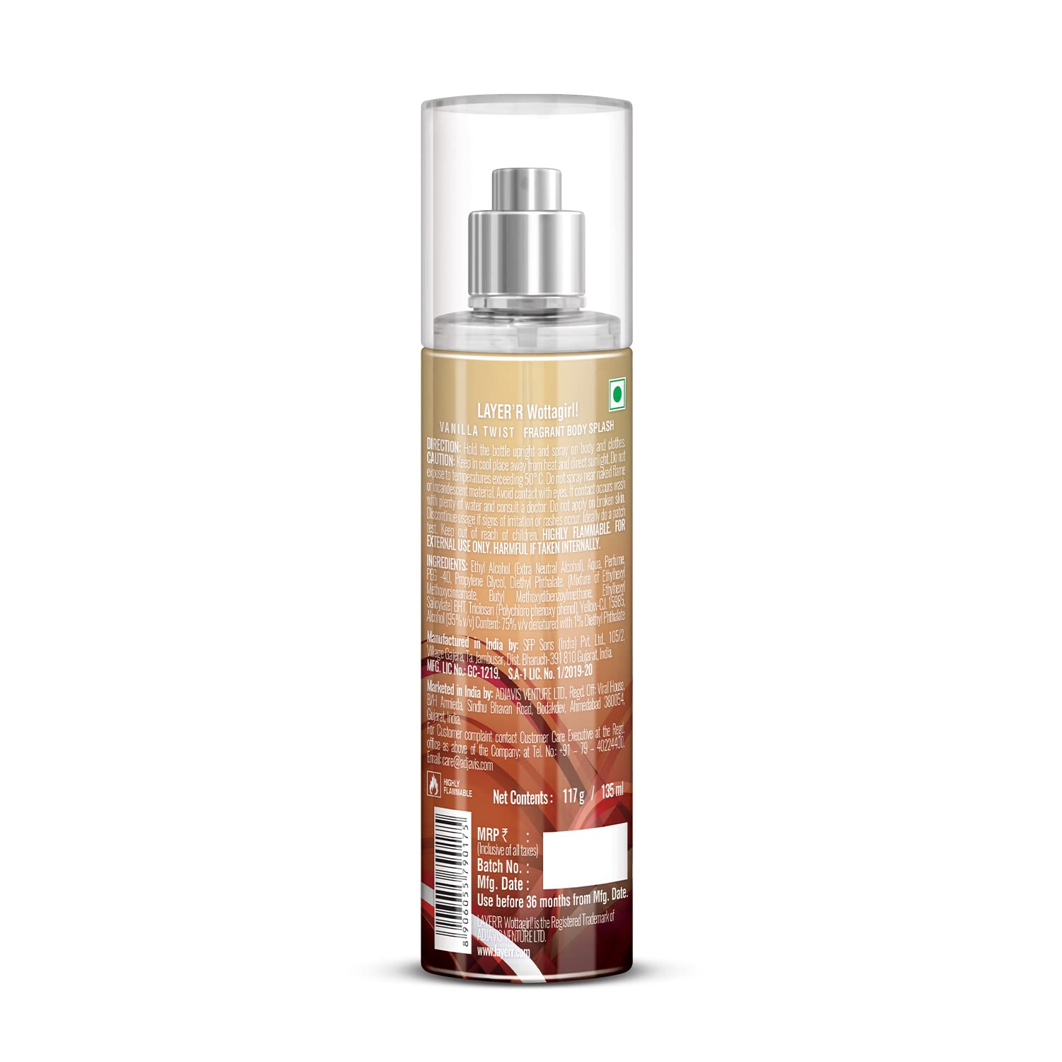 Layer'r Wottagirl Vanilla Twist Body Splash, 135ml | Long-Lasting Premium Mist Spray for Women | Dreamy Vanilla Scent | Everyday Wear | Refreshing & Skin-Friendly