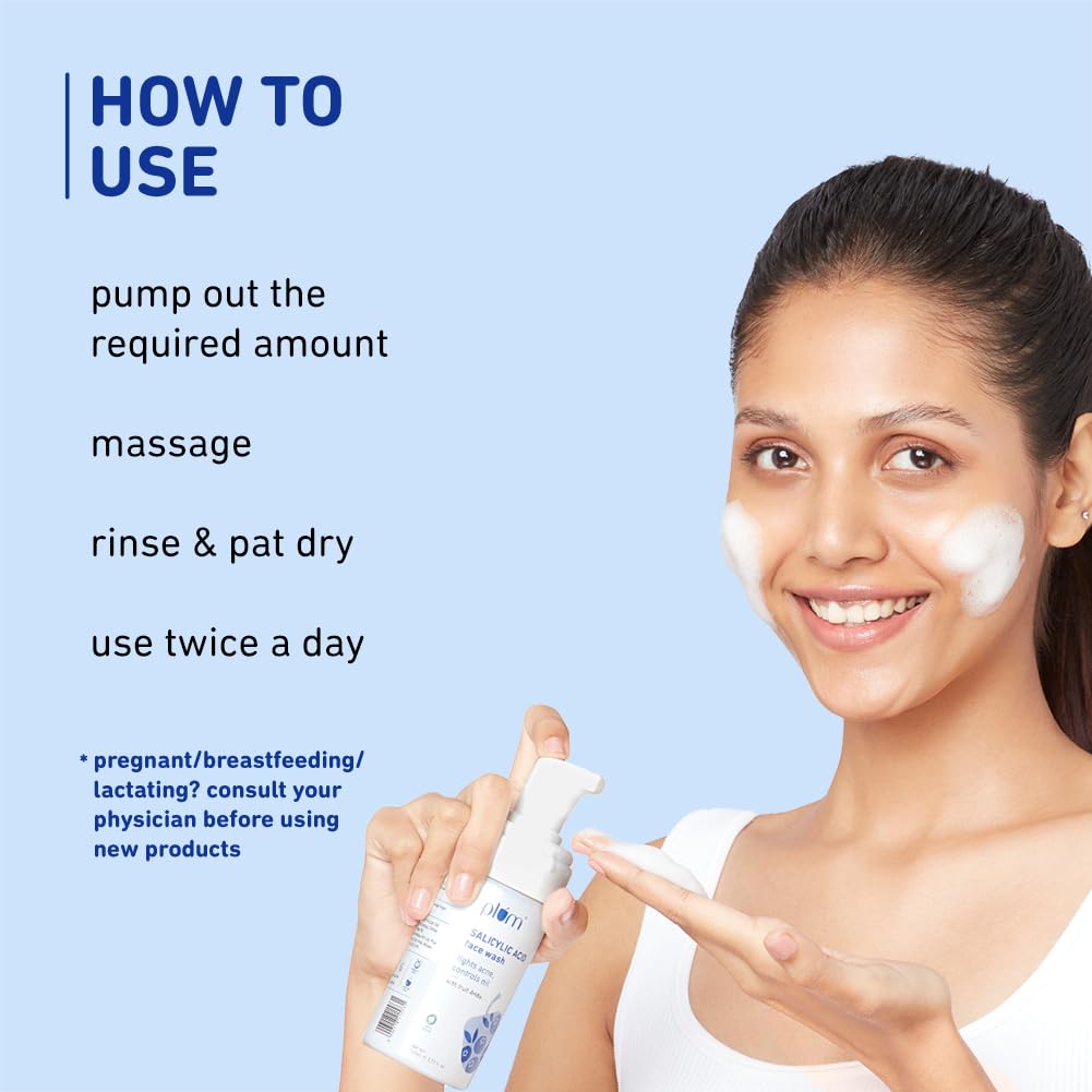 Plum 1% Encapsulated Salicylic Acid Foaming Face Wash | Fights Active Acne, Blackheads & Breakouts | with Glycolic Acid & Fruit AHAs | All Skin Types | Creamy Face Cleanser for Women & Men | 110ml