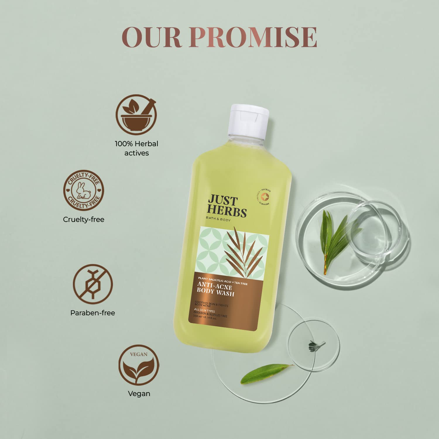 Just Herbs Tea Tree Anti - Acne Body Wash with Plant Salicylic Acid for Men & Women 300ml