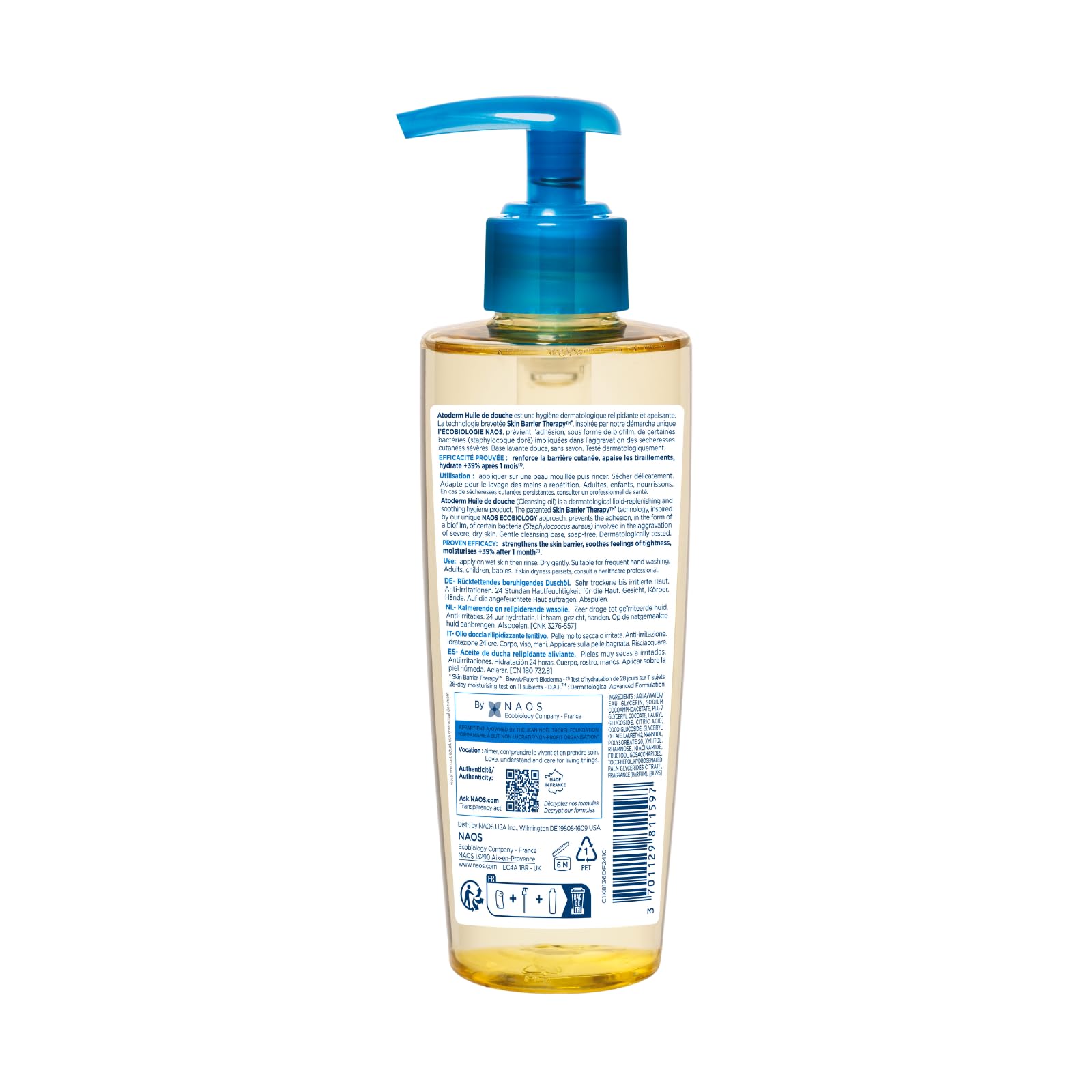 Bioderma Atoderm Huile de douche Anti-iritation Cleaning Oil | 24hrs Hydration | Face and Body Moisturizer | Soothes Discomfort - Dry to Very Dry Sensitive Skin - 200 ml