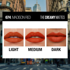 Maybelline New York Color Sensational Creamy Matte Lipstick | Madison Red, 3.9g