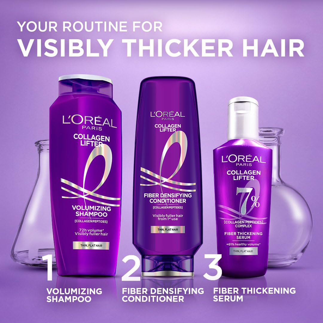 L'Oréal Paris Collagen Lifter Hair Thickening Serum with 7% Collagen Peptides for thin, flat hair | 72H lightweight volume & Frizz free hair, 80ml