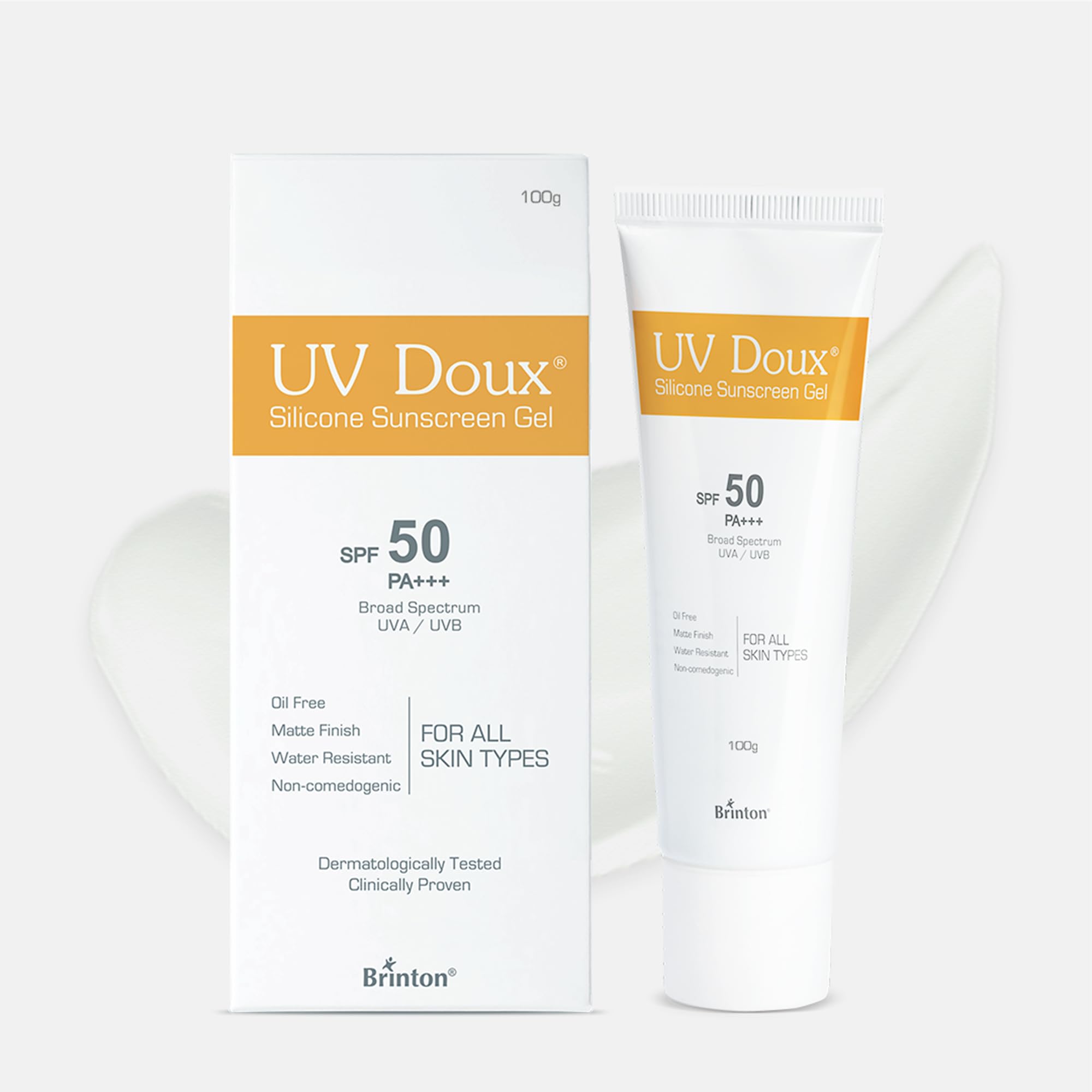 UV Doux Silicone Sunscreen Gel SPF 50 PA+++|India’s No.1 Dermatologist Recommended Brand|Invitro,In-Vivo Tested|UVA/UVB Protection, Benzene Free|No White Cast |Oily & Acne-Prone Skin |100 g