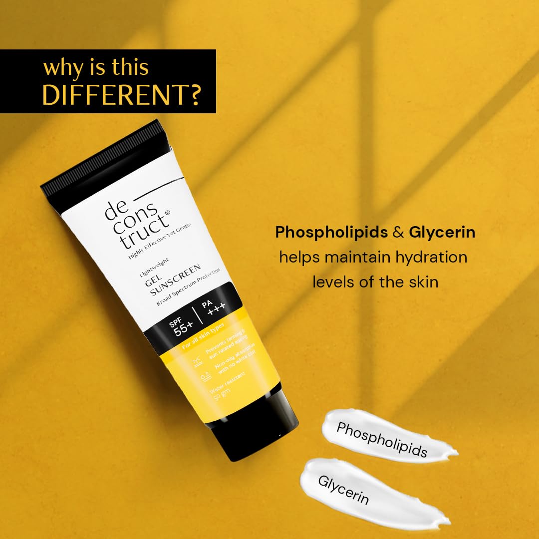 Deconstruct Face Gel Sunscreen SPF 50 + and PA+++ | Gel based sunscreen for oily, combination skin, normal skin | Broad spectrum sunscreen, No White Cast, Lightweight - 50g