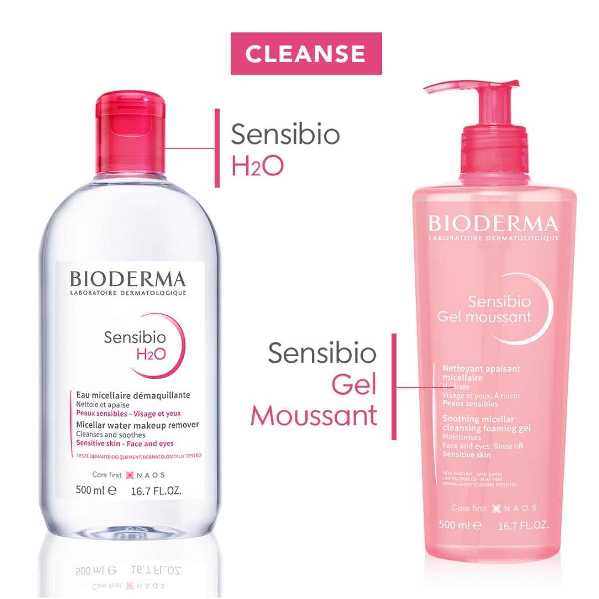 Bioderma Sensibio H2O Daily Soothing Cleanser, Make up Pollution & Impurities Remover Face Eyes Sensitive skin, 500ml