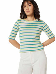 Max Women Striped Ribbed T-Shirt Regular Fit