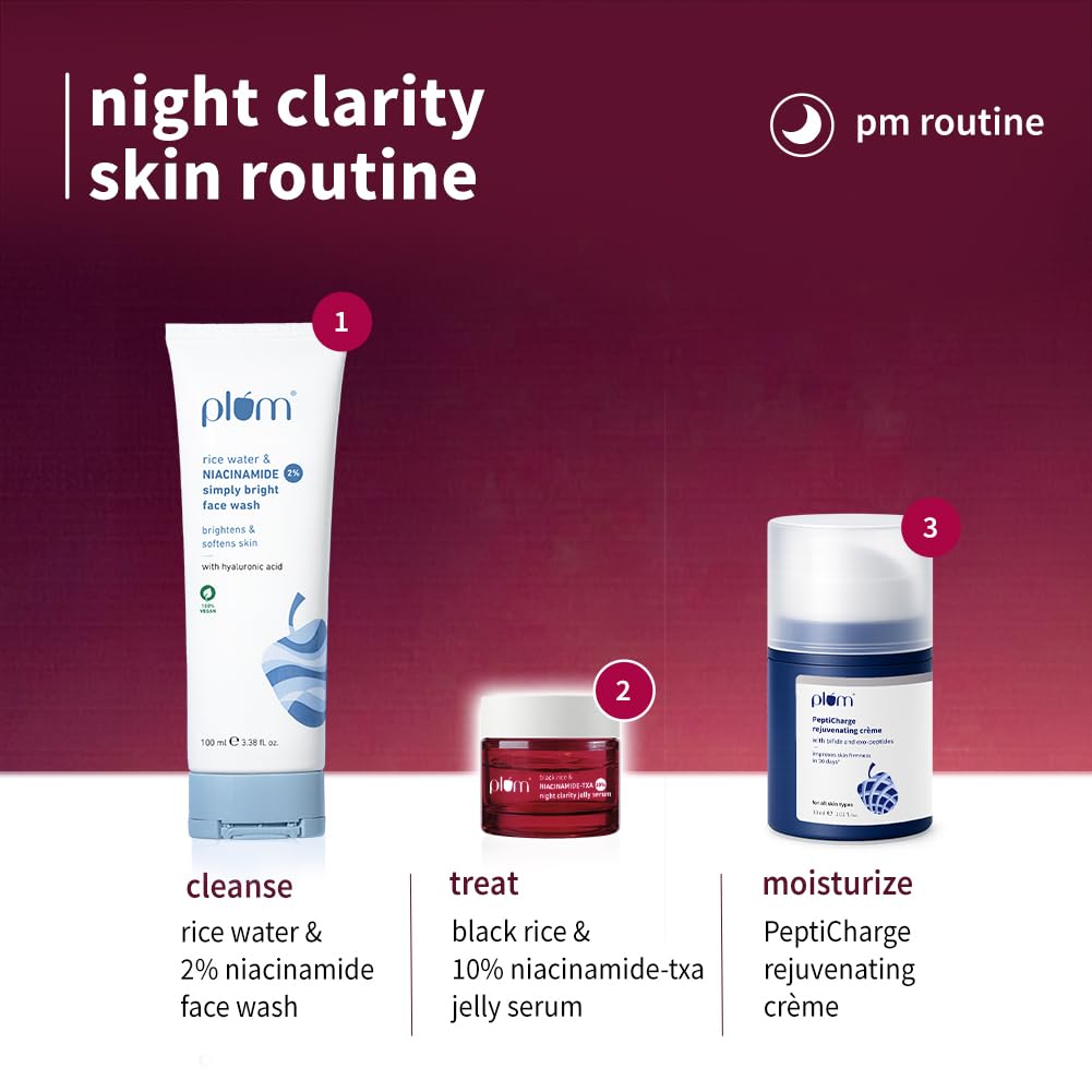 Plum Black Rice & Niacinamide-TXA 10% Night Clarity Jelly Serum | visibly reduce dark spots, stubborn acne marks, and improve overall skin clarity| 10ml