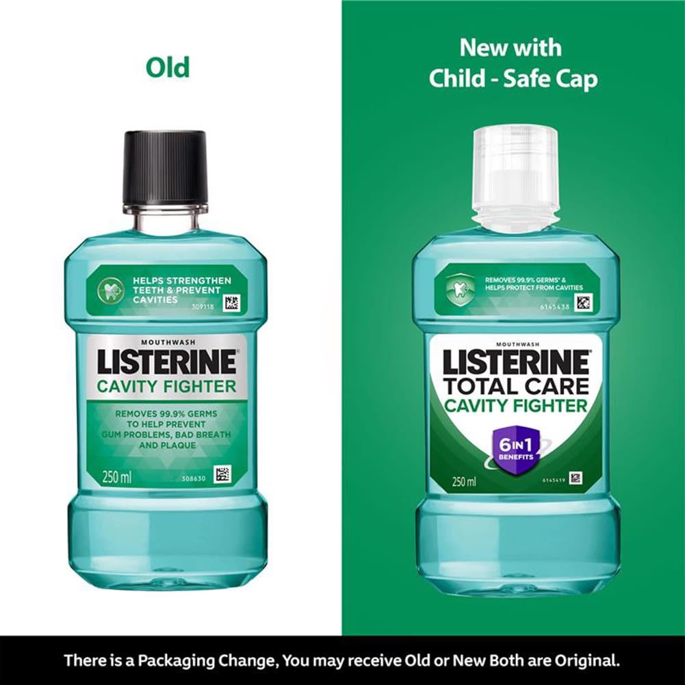 Listerine Cavity Fighter Mouthwash Liquid, Removes 99.9% Germs, prevents cavities, 250ml (Pack of 1)