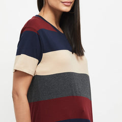 Max Women's Cotton Regular Fit Striped Round Neck T-Shirt