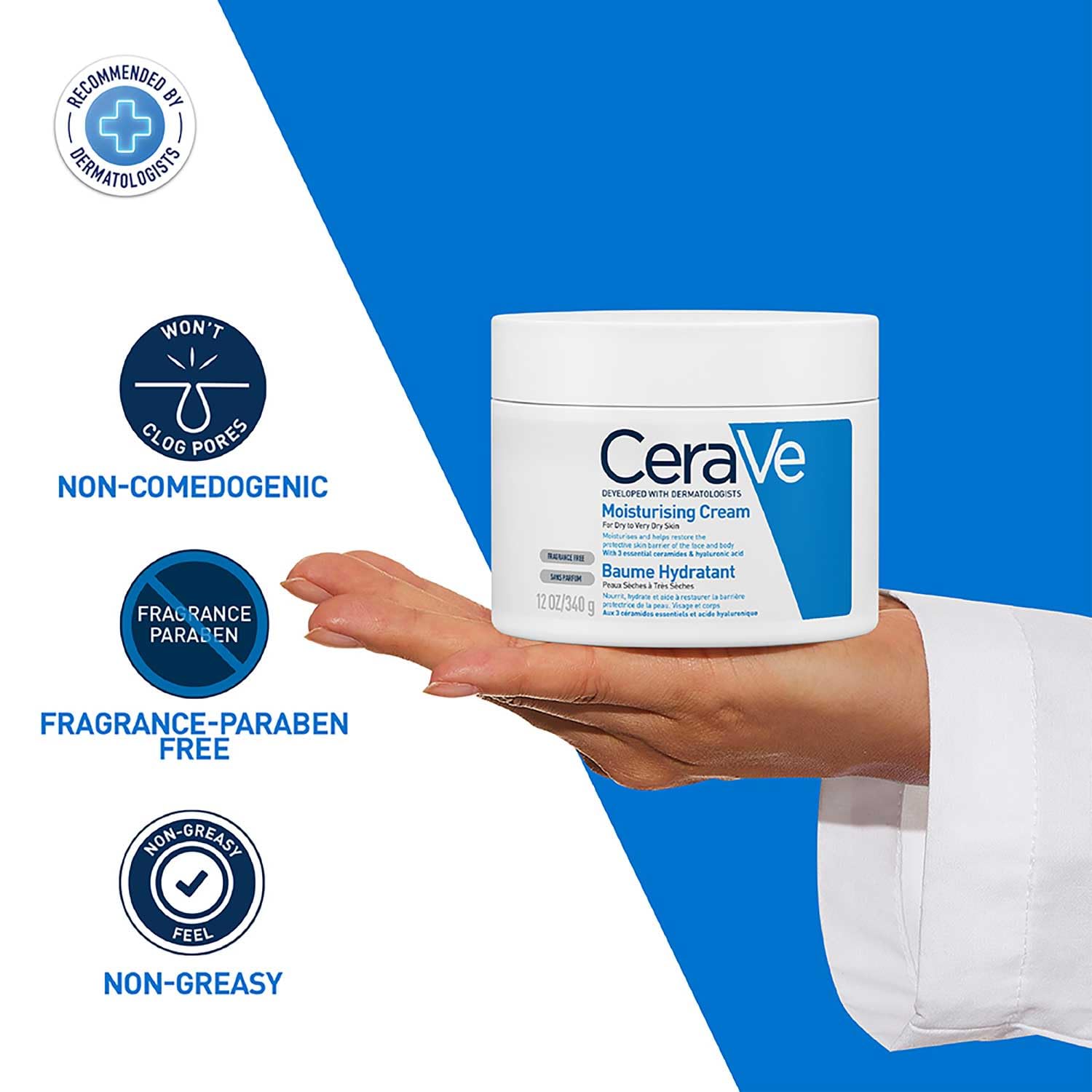 CeraVe Moisturizing Cream For Dry To Very Dry Skin (340gm) - Formulated with 3 Essential Ceramides And Hyaluronic Acid | Non-Comedogenic Moisturizer For Face and Body