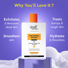 Chemist At Play Exfoliating Body Wash 236ml | Removes Tan, Fights Body Acne, Strawberry Skin | 4% (Salicylic Acid, Vitamin E & Lactic Acid) | Gentle Exfoliating Detan Shower Gel For Women & Men