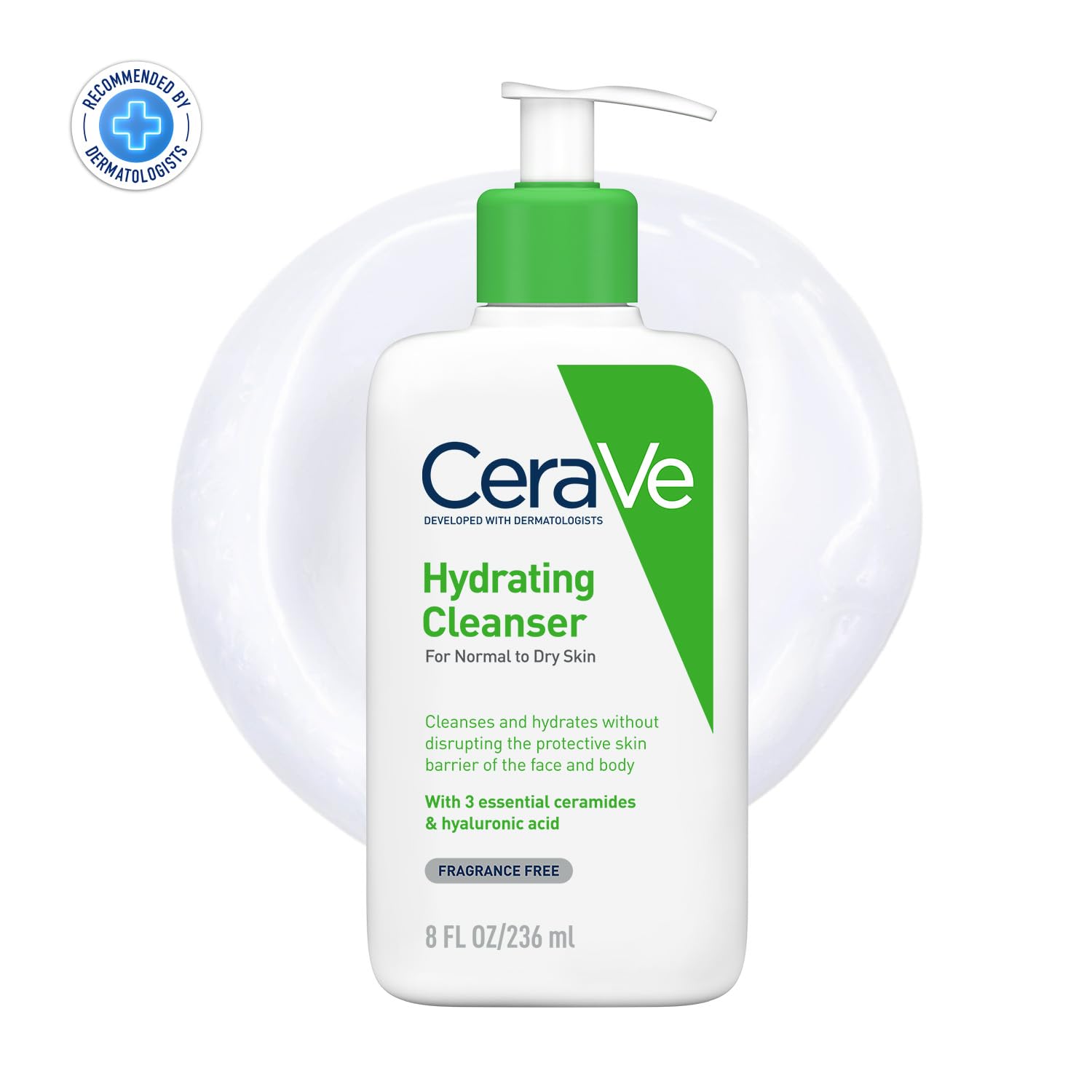 CeraVe Hydrating Cleanser For Normal To Dry Skin (236ml) - Non-Foaming Face Wash with Hyaluronic Acid And Ceramides | Non-Comedogenic, Non-Irritating And Fragrance-Free Cleanser