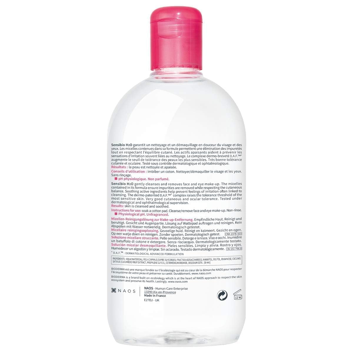 Bioderma Sensibio H2O Daily Soothing Cleanser, Make up Pollution & Impurities Remover Face Eyes Sensitive skin, 500ml