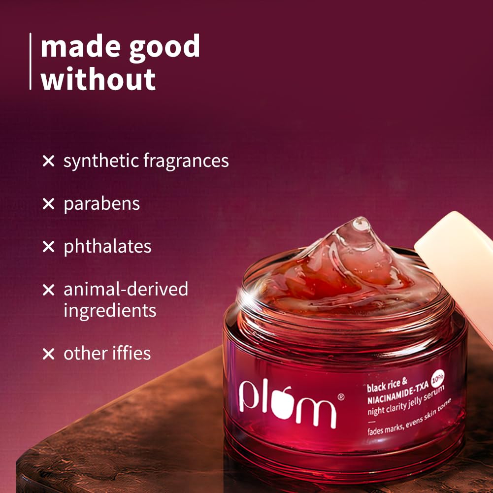 Plum Black Rice & Niacinamide-TXA 10% Night Clarity Jelly Serum | visibly reduce dark spots, stubborn acne marks, and improve overall skin clarity| 10ml