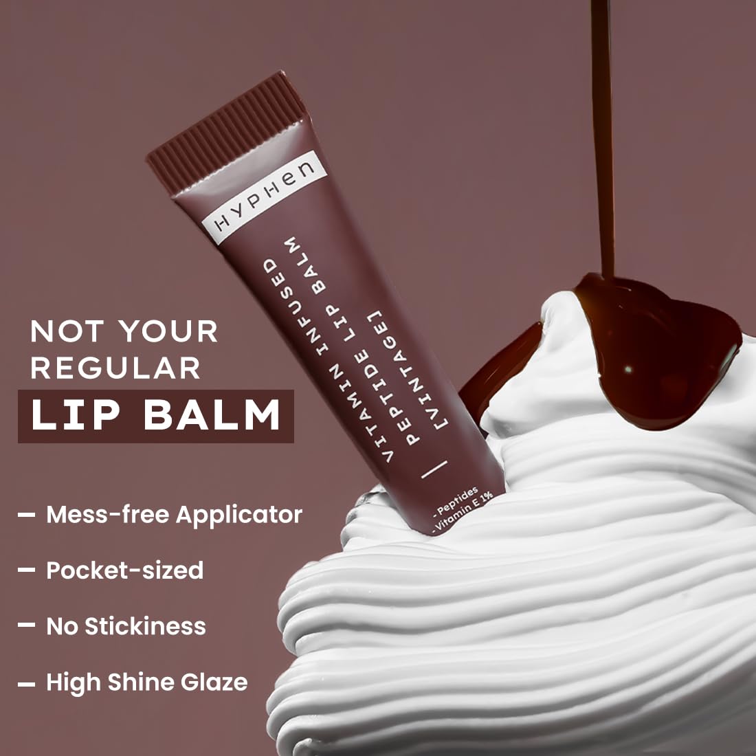 Hyphen Vitamin-Infused Peptide Tinted Lip Balm - Vintage | 24 Hrs Moisturization | Hydrates, Plumps & Repairs Moisture Barrier | Peptide Balm for Women | Hydrating Lip Balm for Chapped Lips | Vegan & Paraben Free | Plumish Brown Shade - 10g