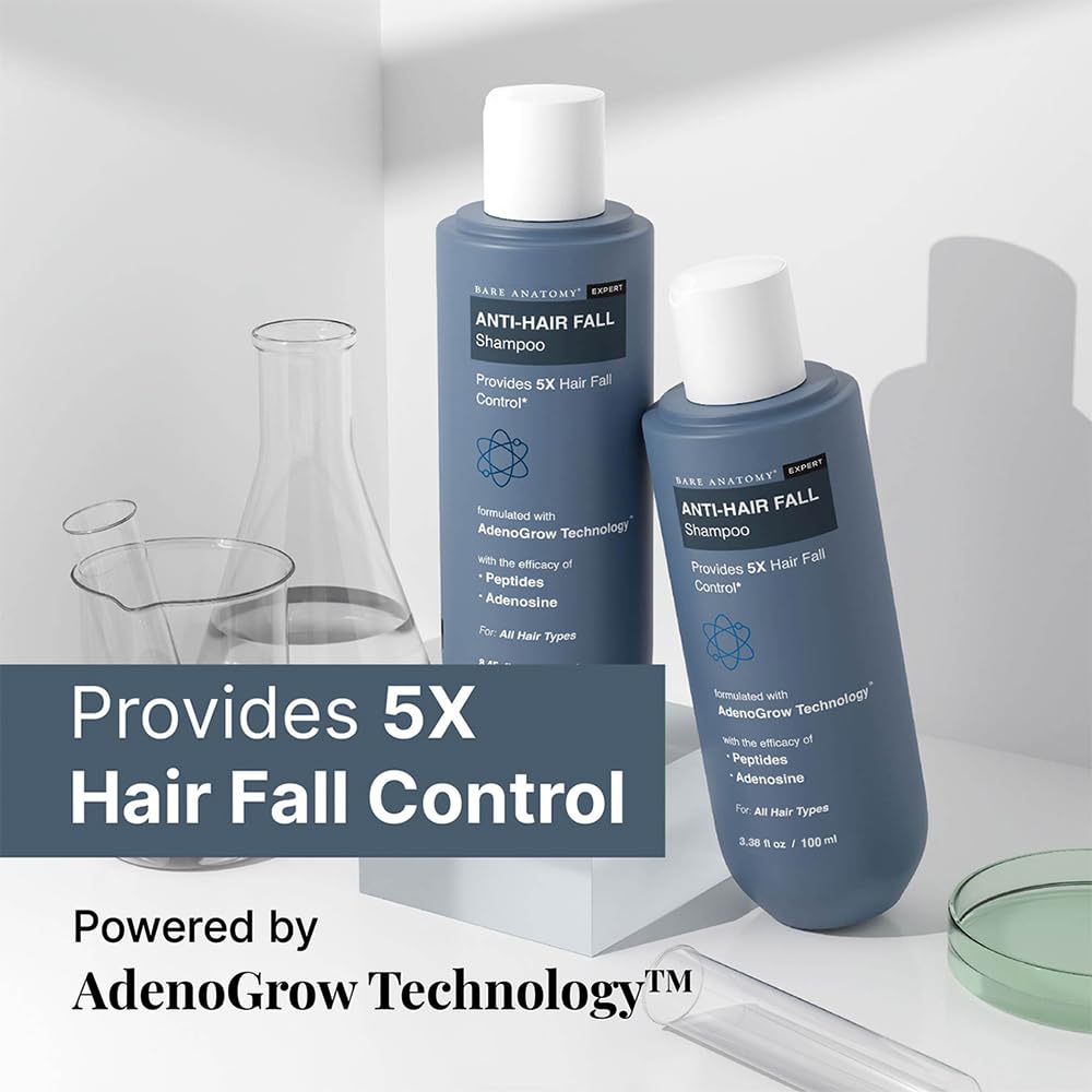 Bare Anatomy Anti Hair Fall Shampoo | 5x Hair Fall Control & Growth | Contains Biotin Adenosine, & Peptides | Rosemary, Rice Water, Hyaluronic Acid | For All Hair Types | For Women & Men | 100ml