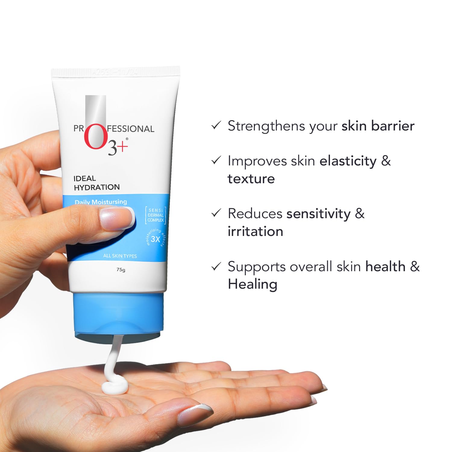 O3+ Ideal Hydration Daily Moisturising Cream With Hyaluronic Acid For Barrier Repair 75g