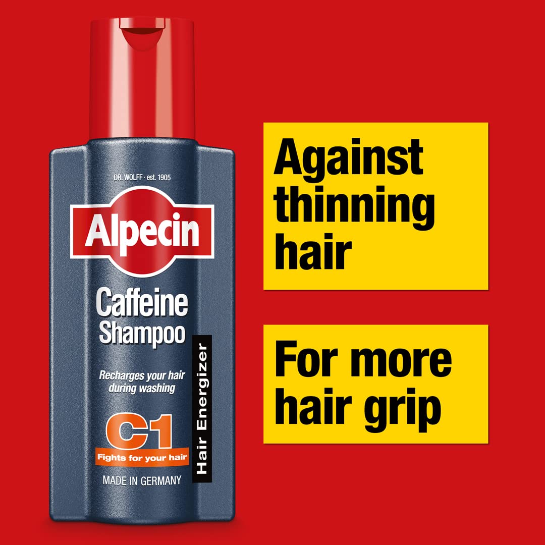 Alpecin Caffeine Shampoo C1 375ml - Strengthens Natural Hair Growth and Reduces Hair Loss - Scalp Shampoo for Hair Fall Control