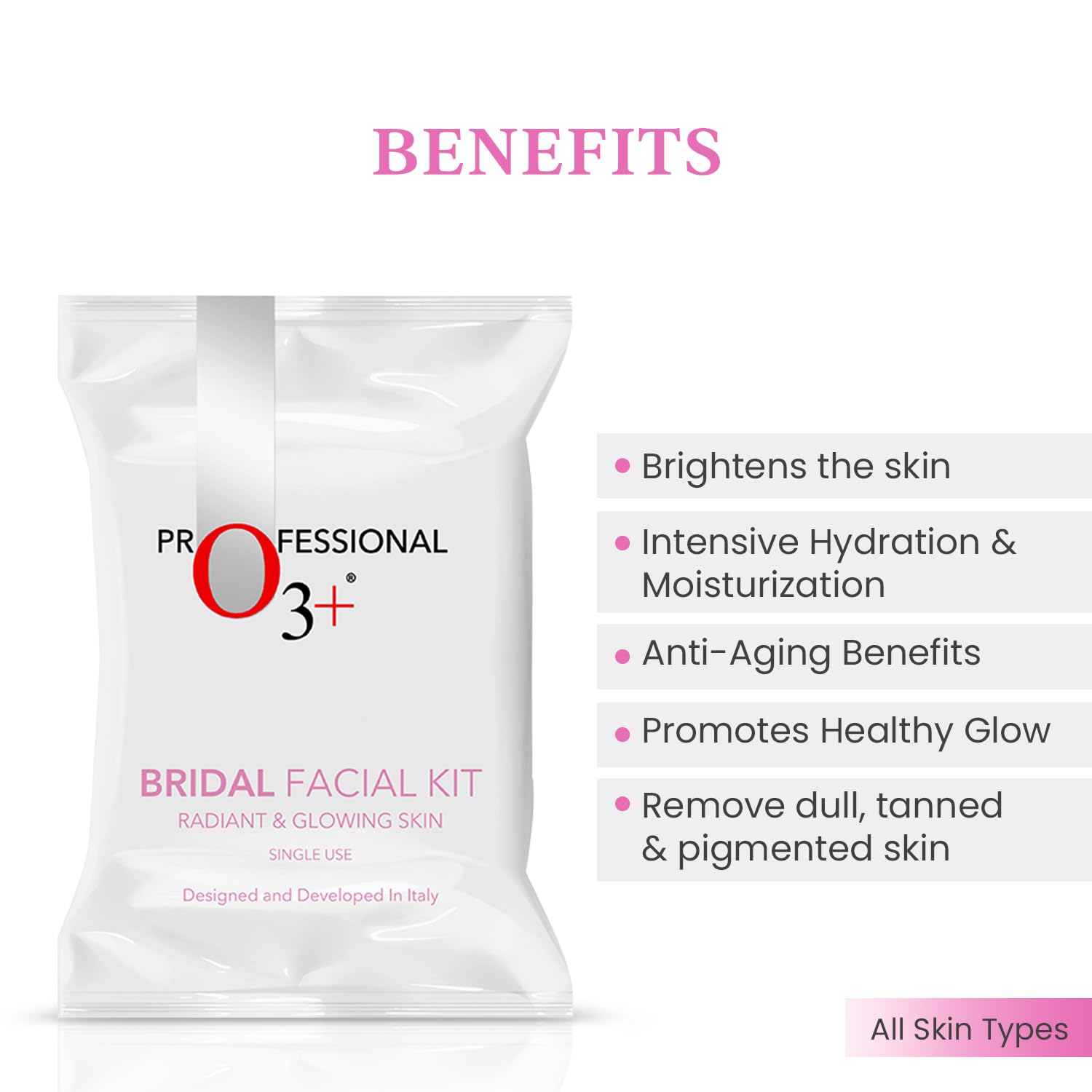 O3+ Bridal Facial Kit for Radiant & Glowing Skin with Hyaluronic Acid, Glycolic Acid and Niacinamide - Ideal for All Skin Types (66g+75ml)