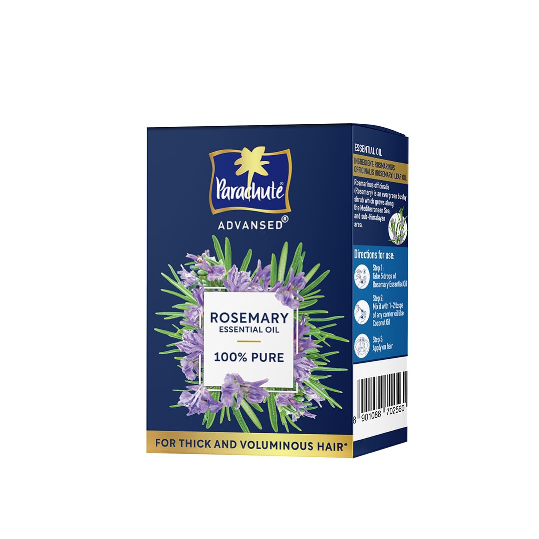 Parachute Advansed Rosemary Essential Oil | 100% Pure | for Thick & Voluminous Hair | Moisturises dry hair, Reduces hair breakage, Improves hair Resilience | 14ml