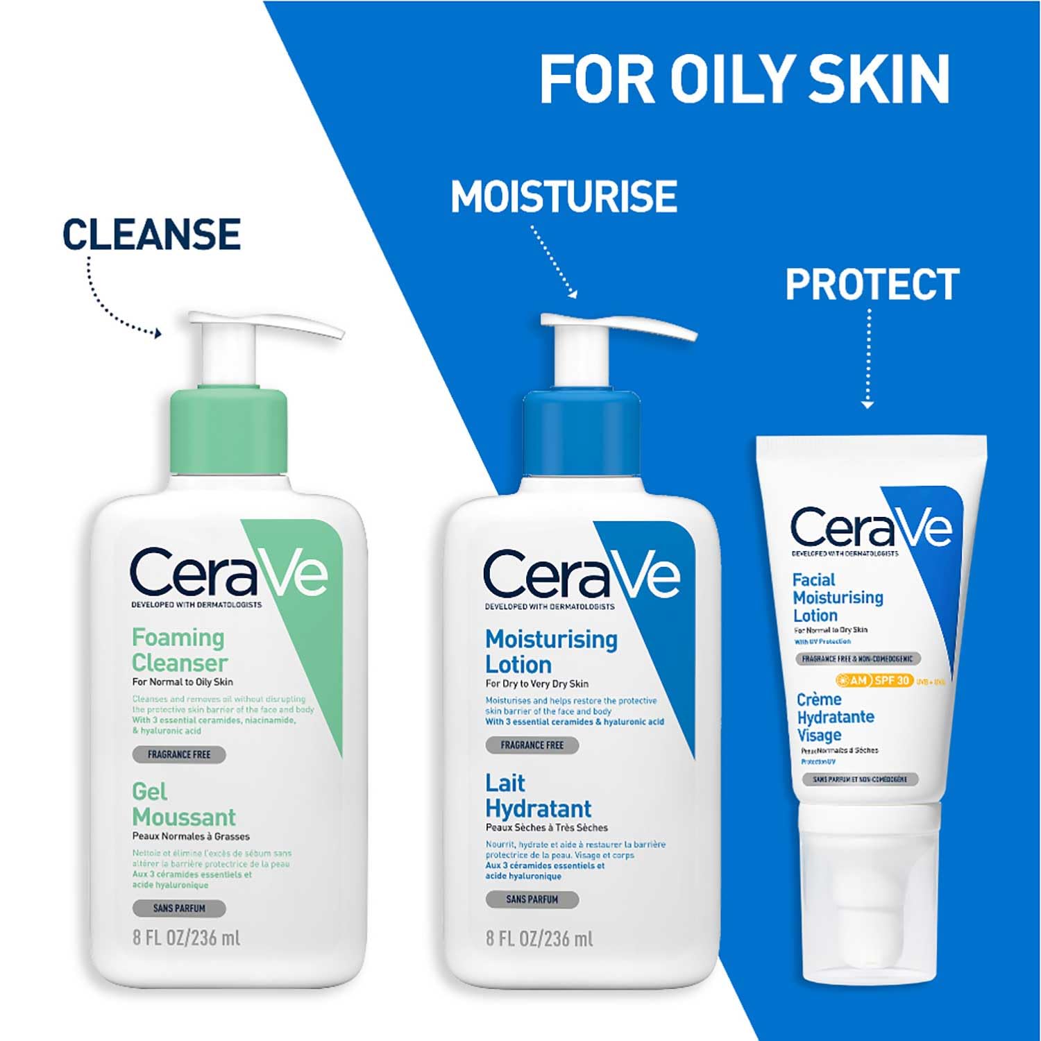 CeraVe Foaming Cleanser For Normal To Oily Skin (236ml) - Dermatologist-Developed Facewash | Non-Comedogenic And Fragrance-Free Cleansers For Acne-Prone Skin