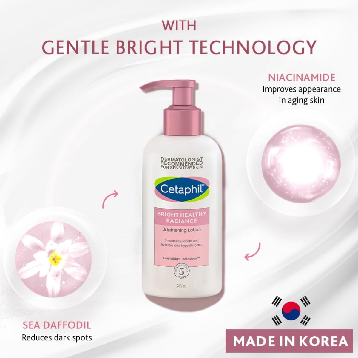 Cetaphil Bright Healthy Radiance Brightness Lotion 245ml, Dermatologist Tested, Niacinamide & Sea Daffodil, Dark Spot Reduction, Even Skin Tone
