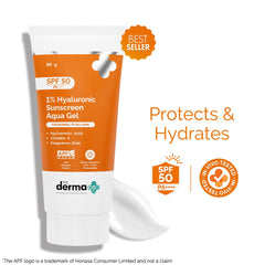 The Derma Co 1% Hyaluronic Sunscreen Aqua Gel SPF 50 PA++++ | Hydrating, Lightweight & Non-Greasy | No White Cast | Broad Spectrum & Blue Light Protection | Clinically Tested - (In-Vivo) | PPD-39 | 80 g
