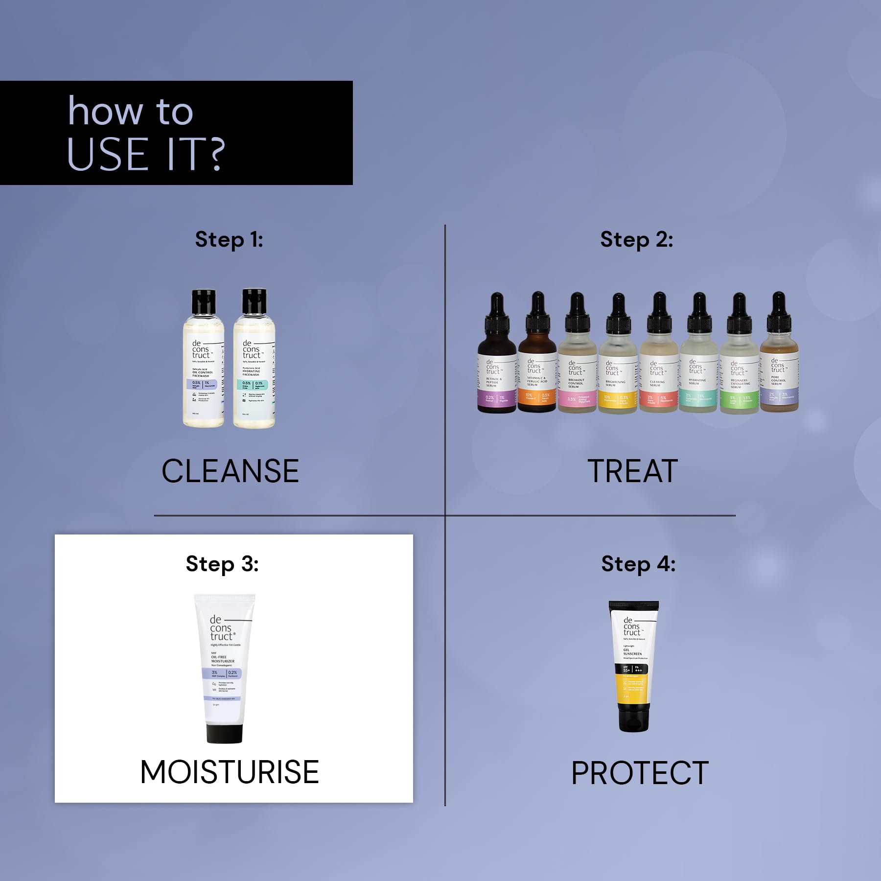Deconstruct Oil-Free Moisturizer For Oily Skin | 3% NMF Complex + 0.2% Panthenol | Lightweight Gel Moisturizer | For Oily to Combination Skin | 50gm