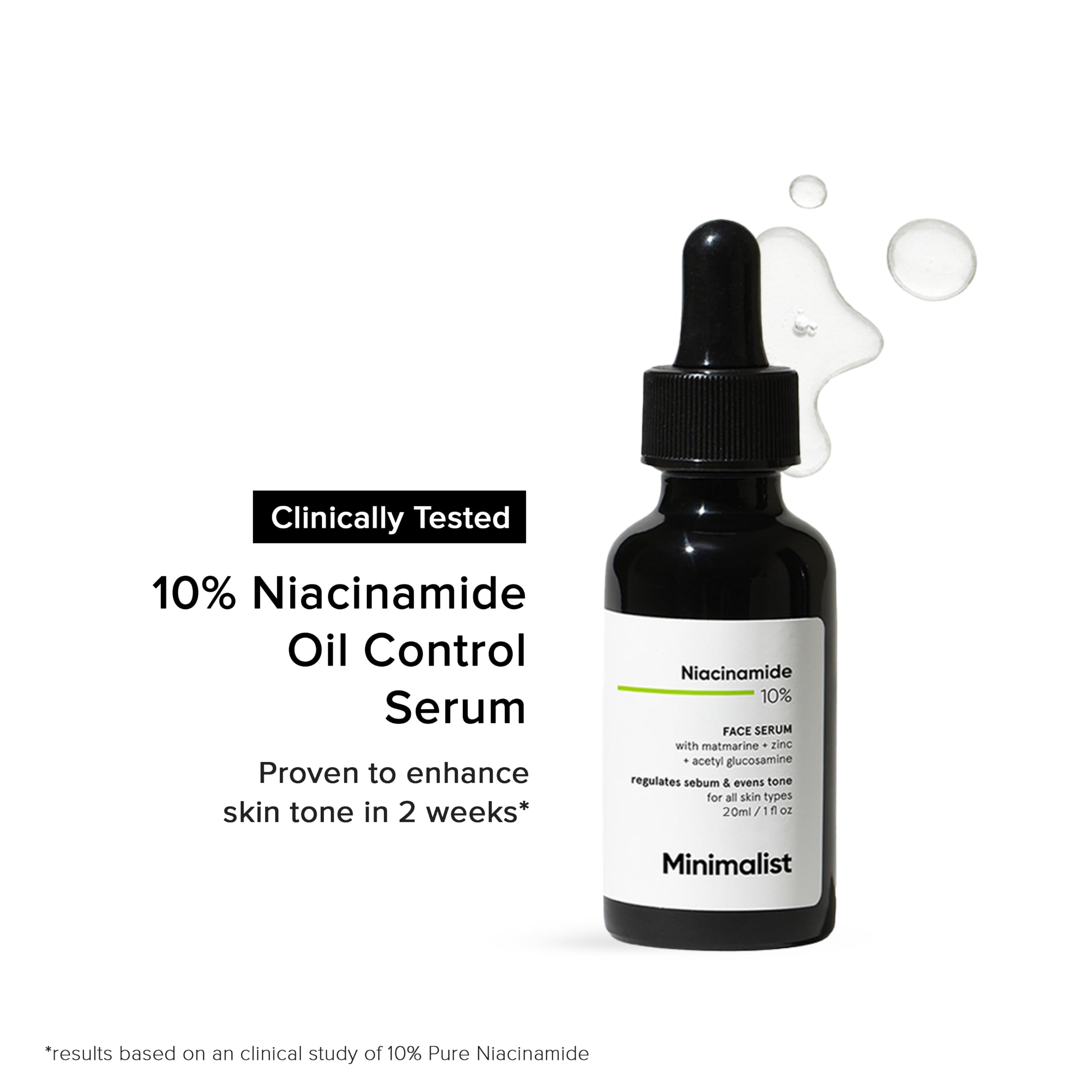 Minimalist 10% Niacinamide Serum with Zinc – Reduces Acne Marks, Controls Oil & Minimizes Pores | Vitamin B3 for Blemish-Free, Clear Skin | For Oily & Acne-Prone Skin | 20 ml