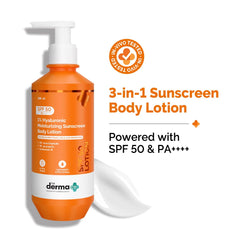 The Derma Co. 1% Hyaluronic Moisturizing Sunscreen Body lotion SPF 50 PA ++++ with 5% Niacinamide & 3% Glycerin | In-Vivo & In-Vitro Tested | With Broad Spectrum UVA & UVB Protection | 200ml
