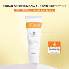 UV Doux Silicone Sunscreen Gel SPF 50 PA+++|India’s No.1 Dermatologist Recommended Brand|Invitro,In-Vivo Tested|UVA/UVB Protection, Benzene Free|No White Cast |Oily & Acne-Prone Skin |50 g