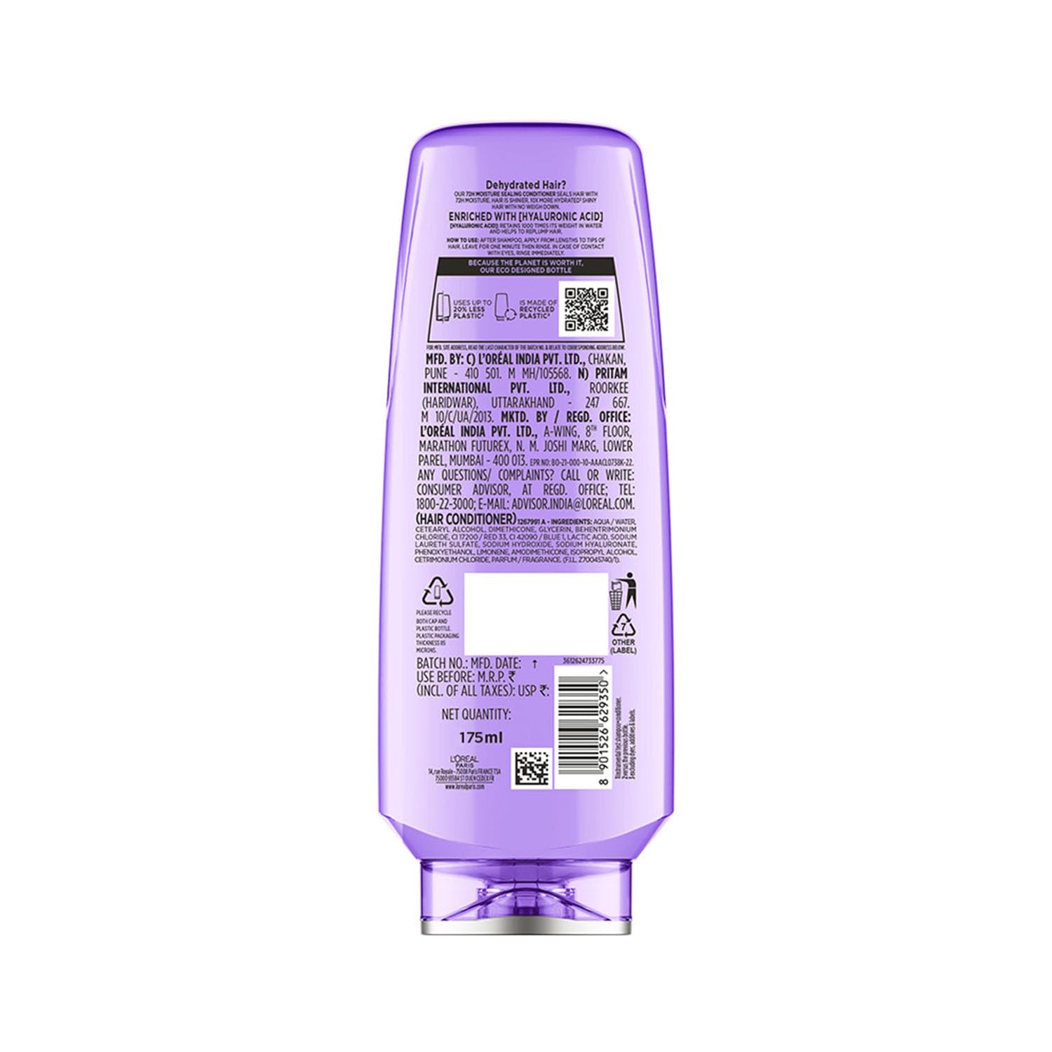 L'Oreal Paris Hyaluron Moisture 72H Conditioner - Hyaluronic Acid, 175ml