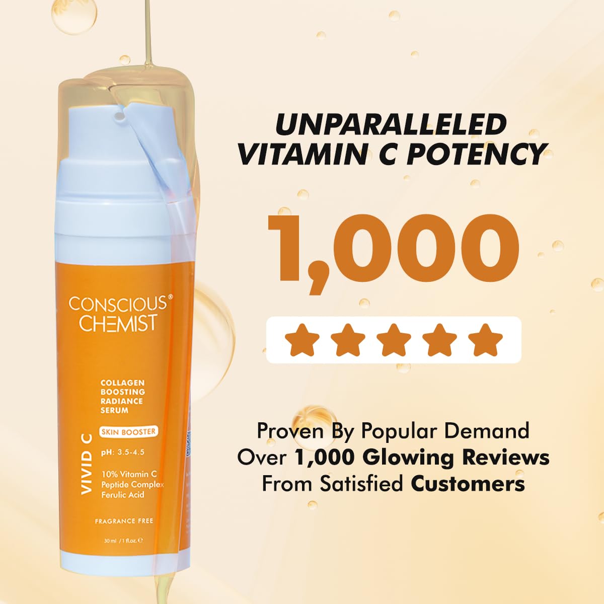 Conscious Chemist 10% Vitamin C Serum | 30ml | Serum For Glowing Skin, Vitamin C Serum For Oily Skin, Anti Aging Serum with Ferulic Acid, Dark Circles & Fine Lines, Serum For Men & Women - Vivid C