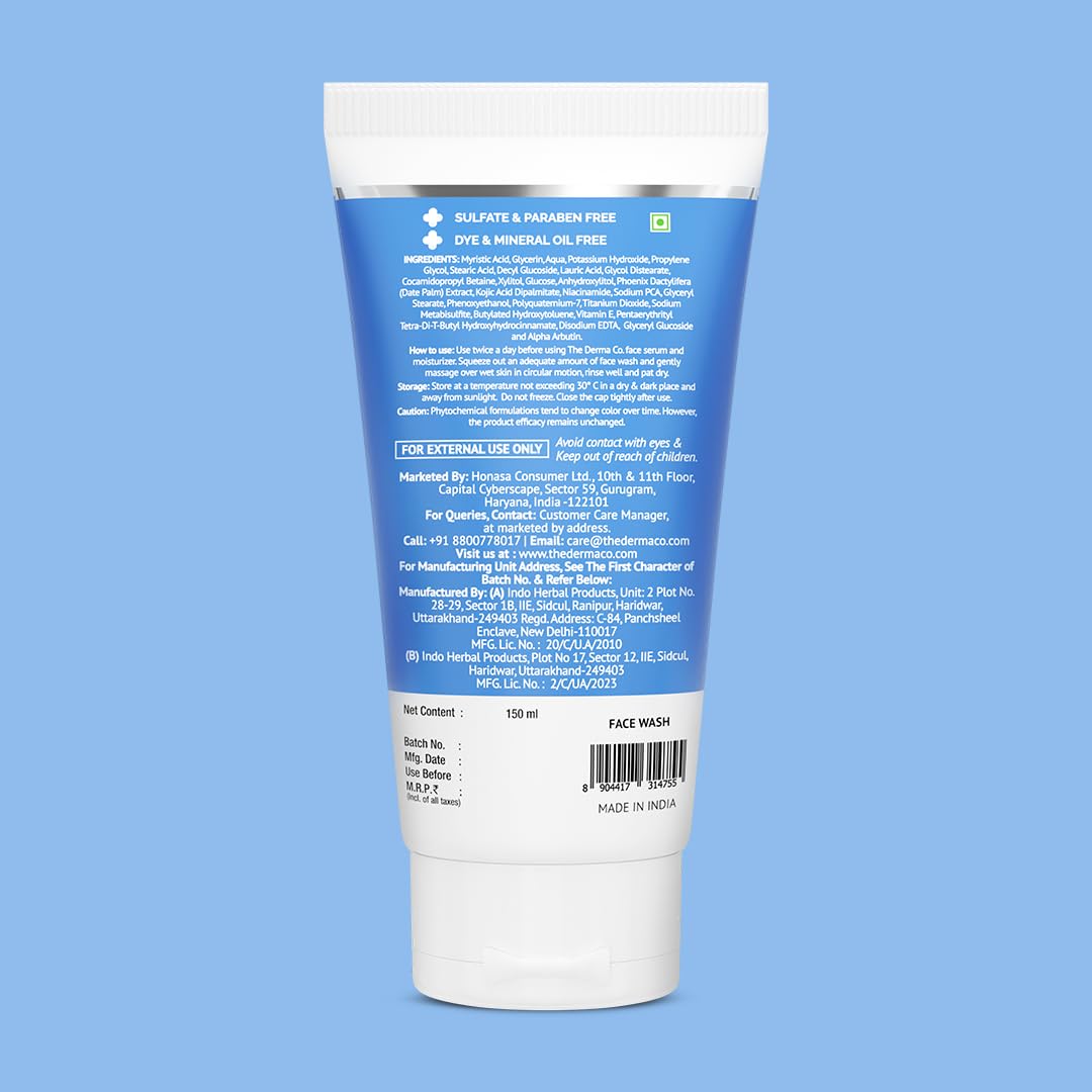 The Derma Co 1% Kojic Acid Face Wash | With Niacinamide & Alpha Arbutin | Reduces Dark Spots, Pigmentation & Blemishes | Cleanses & Brightens Skin | Non-Drying Formula | For All Skin Types | 150 ml