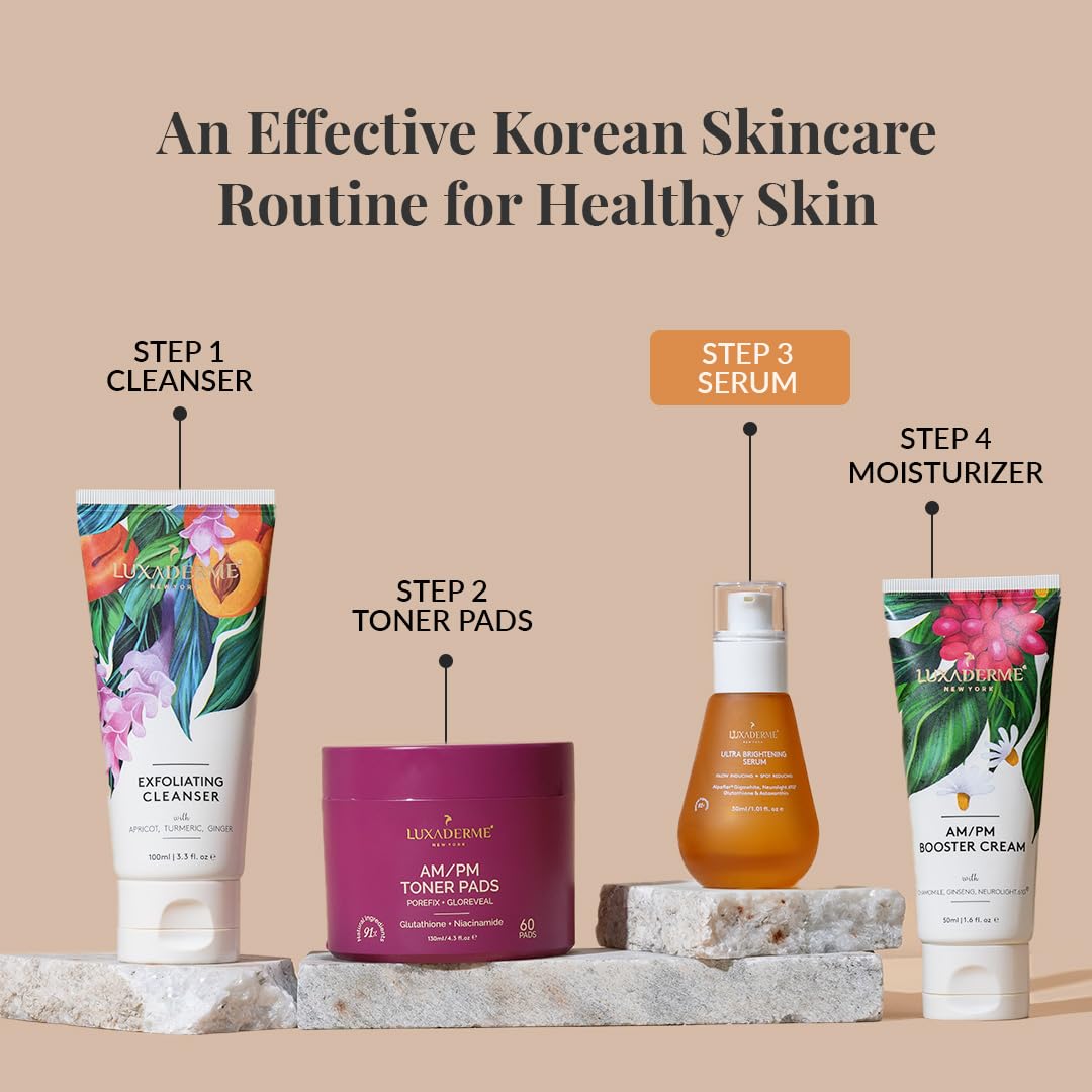LuxaDerme Korean Ultra Brightening Face Serum with 77% Yuzu, Vitamin C Rich, Glutathione & Niacinamide | Clinically Proven Patented Actives to Reduce Dark Spots & Hyperpigmentation | Vegan Korean Skincare for Men & Women | 30ml