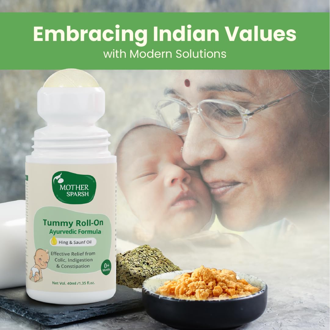 Mother Sparsh Tummy Roll On For Baby, Colic Relief, Constipation and Indigestion With Hing & Saunf | 100% Ayurvedic - 40ml