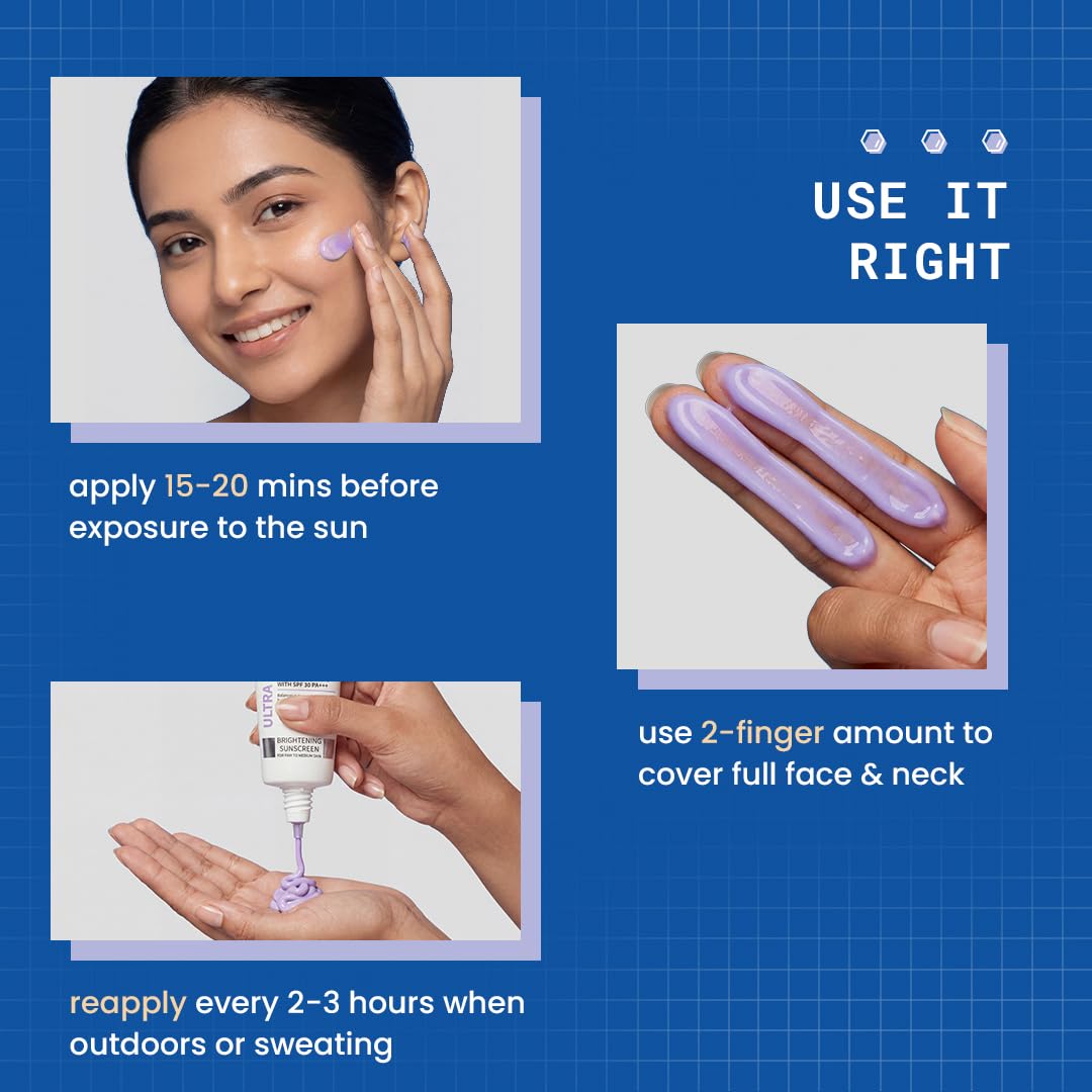 DERMDOC SPF 50 Ultra Violet Brightening Tinted Sunscreen with 4% Niacinamide, 100g | PA +++ | With Purple Tint | Evens Skin Tone | Lightweight | UVA & UVB Protection | Zero White Caste