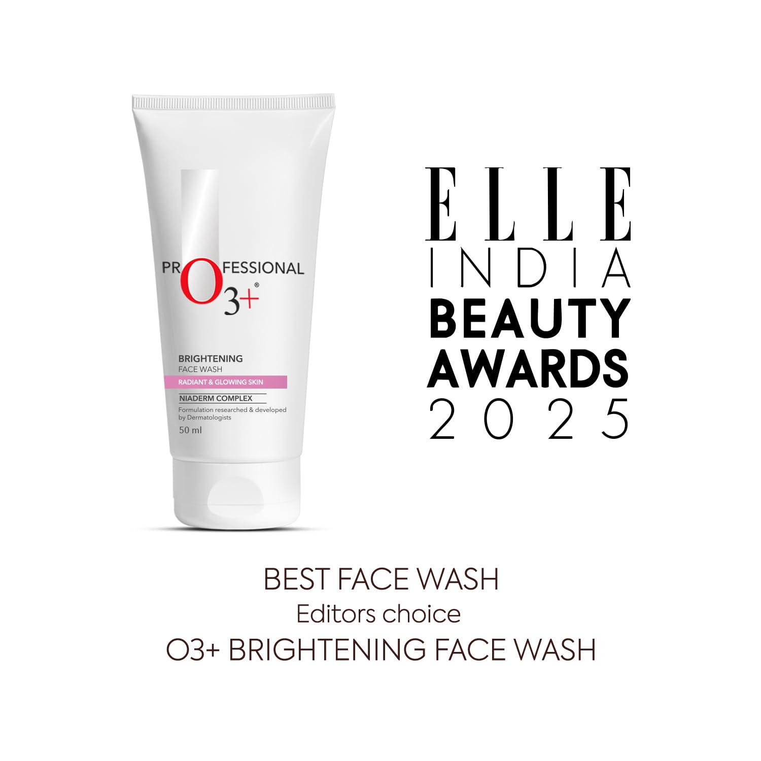 O3+ Brightening Face Wash for Glowing Skin | Removes Tan & Dullness | Niacinamide, Aloe & Cucumber | Soap-Free, Hydrating Cleanser for Men & Women, 50 ml