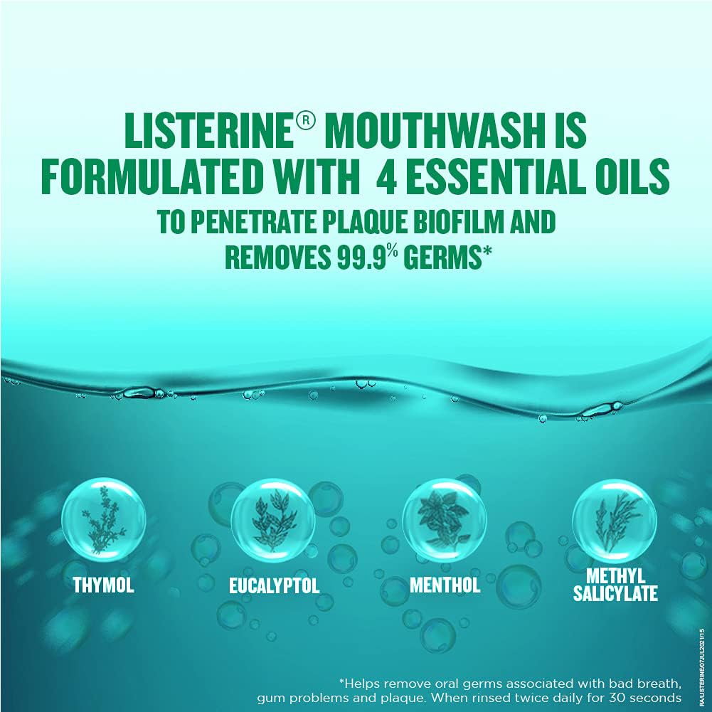 Listerine Cavity Fighter Mouthwash Liquid, Removes 99.9% Germs, prevents cavities, 250ml (Pack of 1)