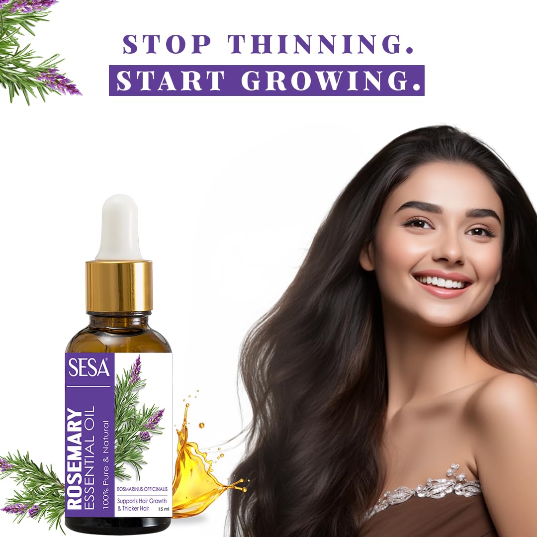 Sesa Rosemary Essential Oil For Hair Growth Nourishes Skin | Hair Fall Control | Women and Men 100% Pure & Natural Rosemary Oil |15 ml