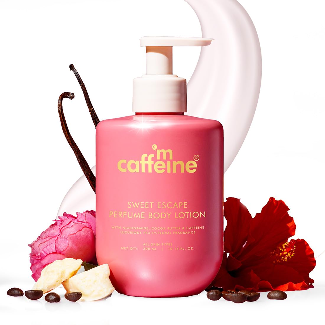 mCaffeine Sweet Escape Perfume Body Lotion 300ml | Niacinamide, Cocoa & Shea Butter | Deep Moisturization for Women & Men | Lightweight, Non-Sticky & Daily Use | Fruity-Floral Fragrance